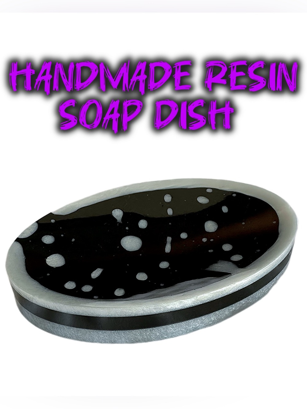 Handmade Resin Soap Dish - Black and White Splatter